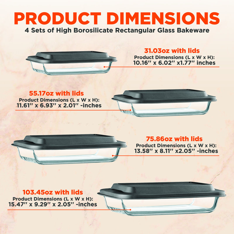 SereneLife 4 Sets Of High Borosilicate Rectangular Glass Bakeware Set With PE Lid Wayfair